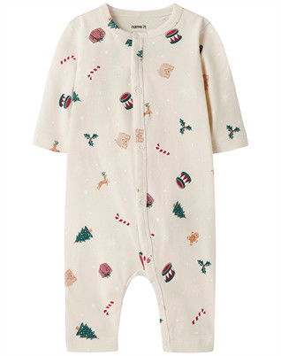 NBNVismas LS Nattøj - Whitecap Gray/Xmas AOP